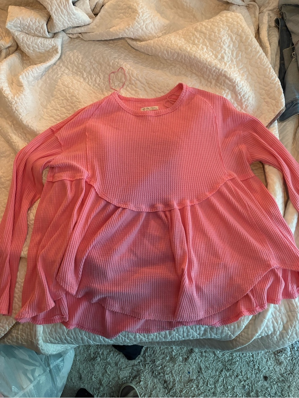 We The Free Pink Ruffled Long-Sleeve Knit Top